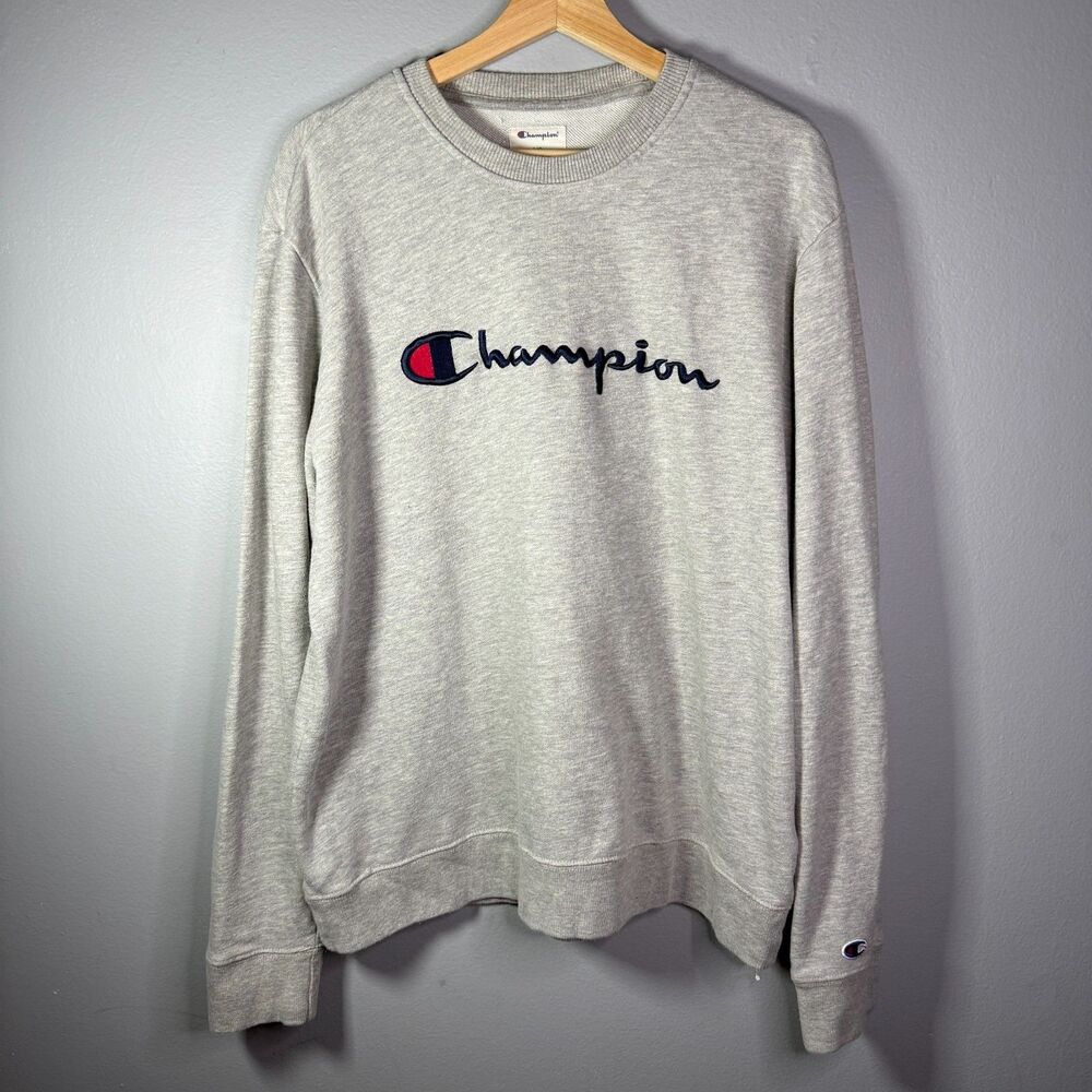Champion Sweatshirt Mens Large Gray Crewneck Embroidered Logo Pullover